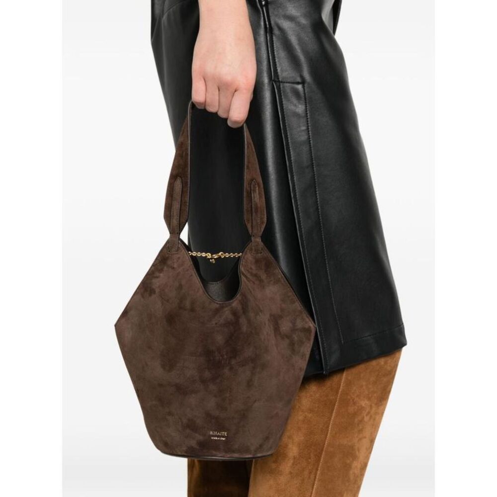 KHAITE Structured Leather Top-Handle Handbag with Signature Clasp Women MARRONE - Picture 2 of 5